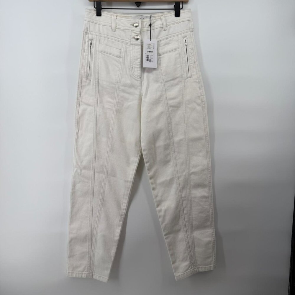 IRO Paris Bentor High Rise Ivory Jeans EU 38 US 6 Zip Pockets Structured NWT